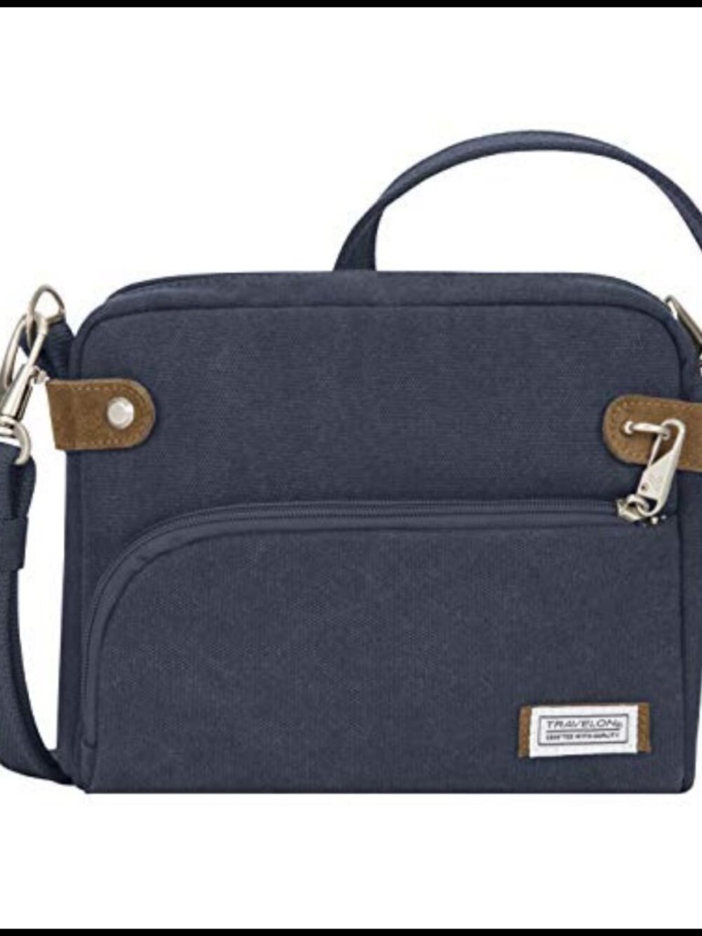 Anti-Theft Crossbody Bag Cotton Canvas Suede Trim Adjustable Travel